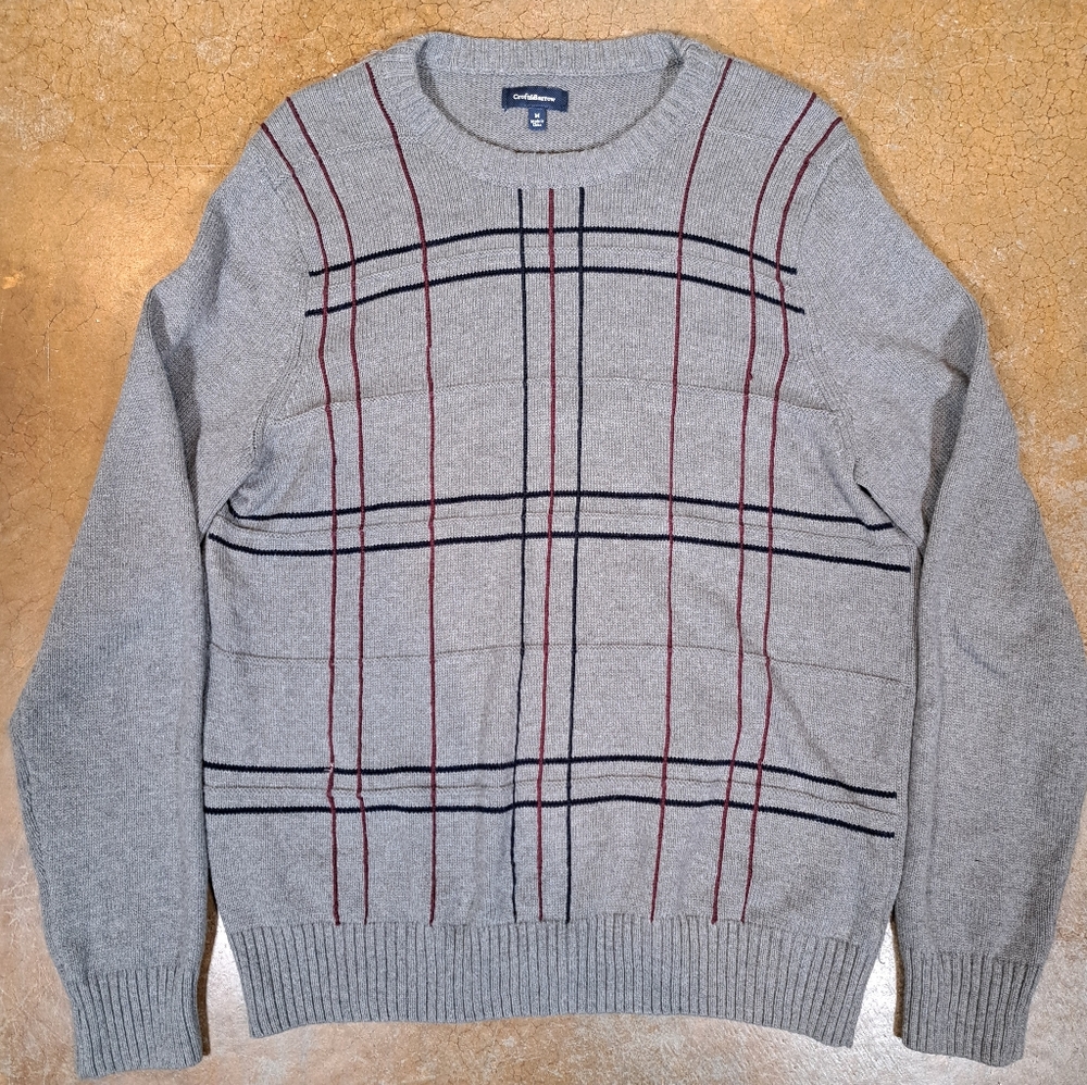 Croft And Barrow Mens Sz M Cable Knit Old Money Sweater Pullover Geometric Plaid